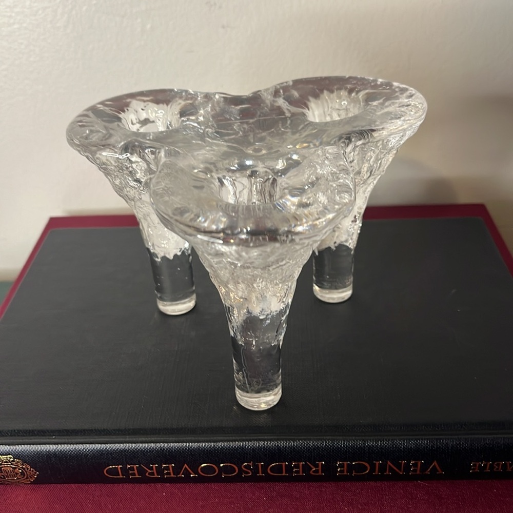 Vintage IGLOO by Kosta Boda Glass 3 Light Candlestick Holder Sweden - Picture 2 of 6